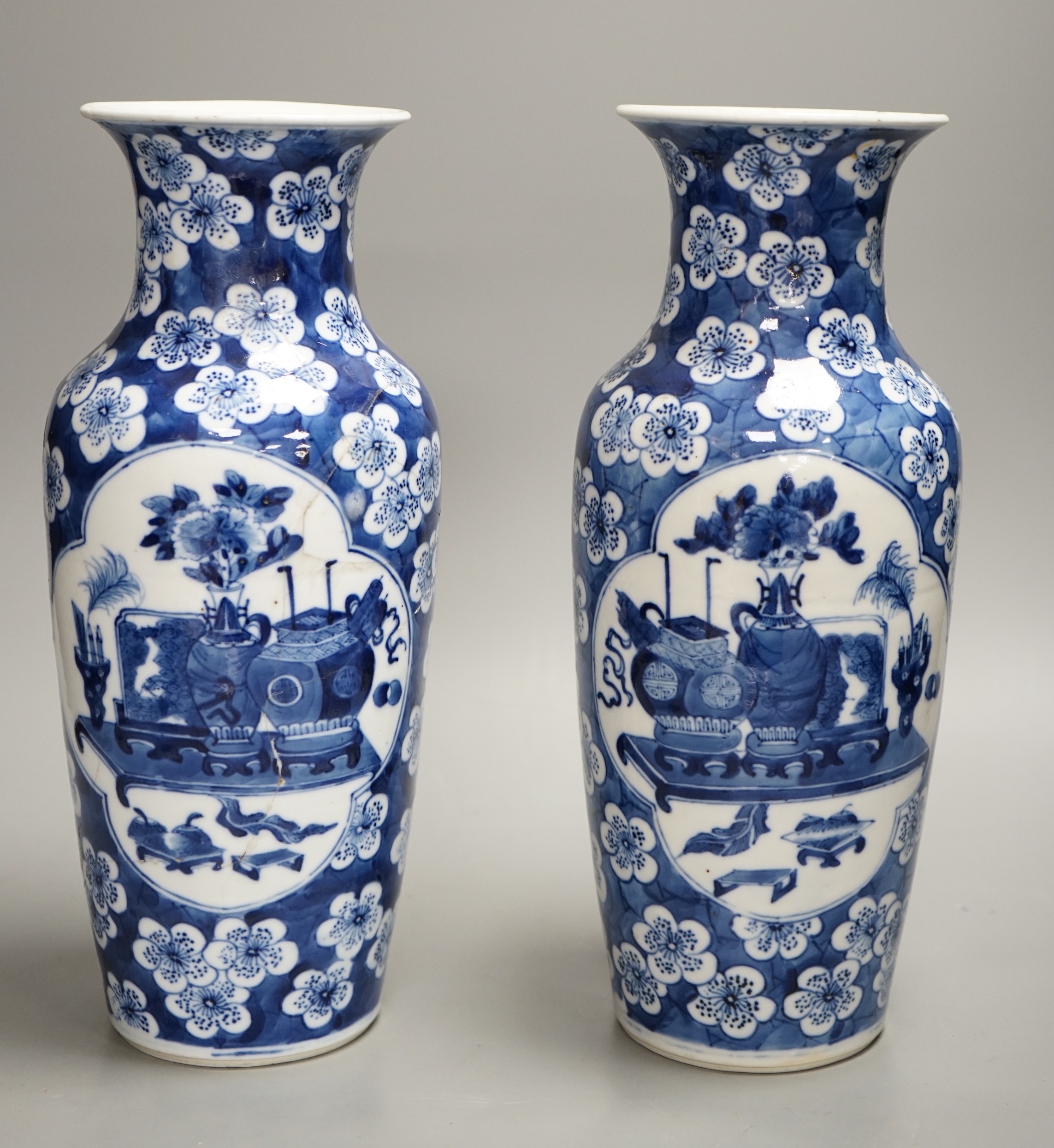 A pair of Chinese blue and white vases, c.1900, 30cm